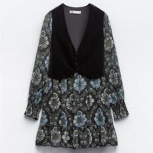 Zara printed dress with vest.